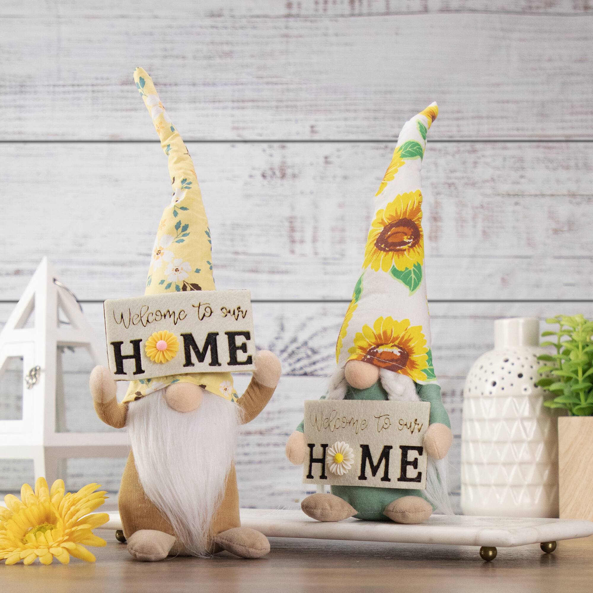 15" Spring Sunflower Hat Gnome with Home Sign